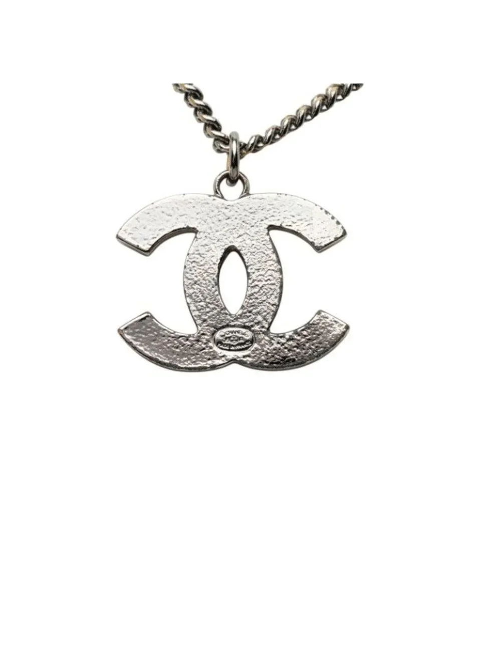Chanel CC Logo Necklace Silver Metal Rhinestone